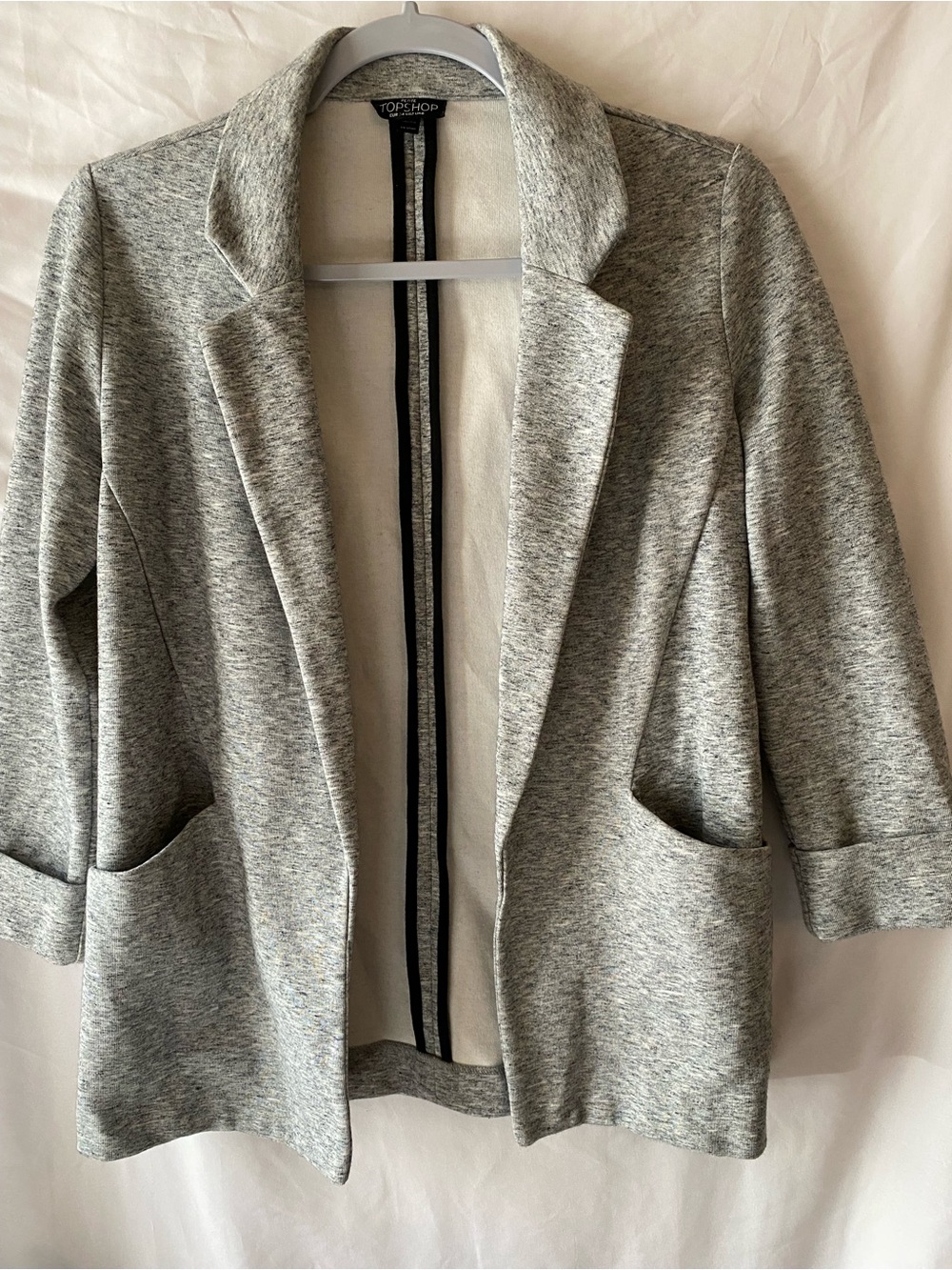 Topshop Heather Gray Open-Front Knit Blazer